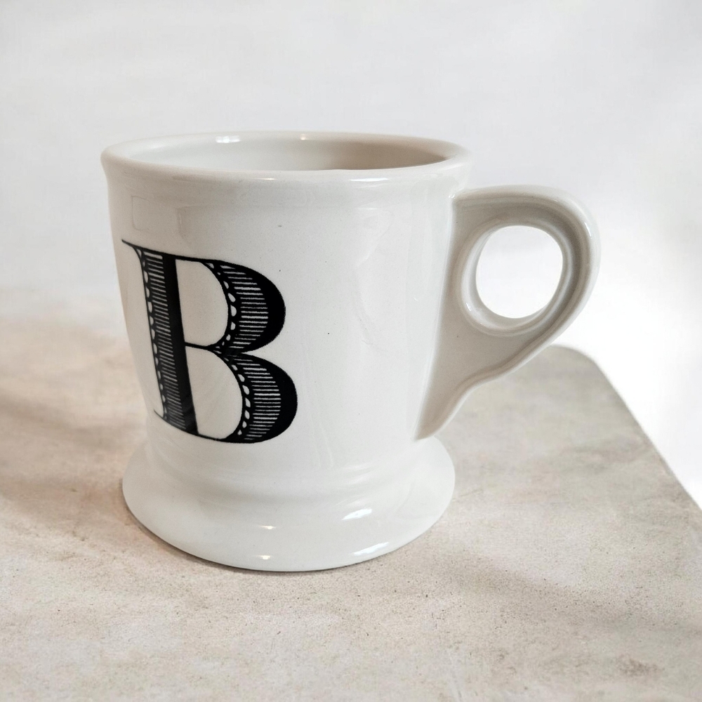 Anthropologie Monogram B Mug Ivory Pedestal Serif 14oz Stoneware